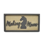 Wholesale - 24"x10"MAKING MOVES-BLACK APPLIQUE PRINT FRAMED MDF WALL SIGN C/P 4, UPC: 651961789765